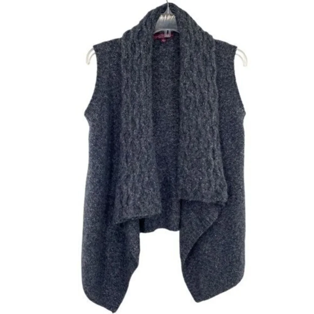 Eastside Westside Women's Wool Blend Marled Open Cable Knit Draped Sweater Vest